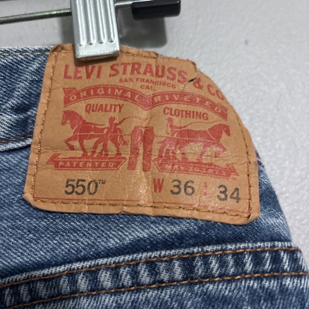 Levis 505 Blue Jeans Mens 36x34 Faded Light Wash Straight Work Pants - Picture 5 of 16